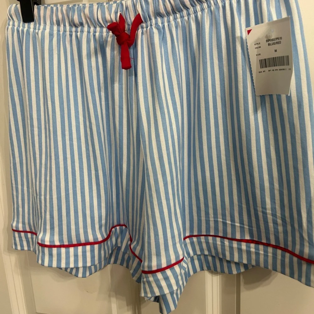 New NWT Rampage Blue and White Striped Pajama Set with Red Heart and piping. - Picture 9 of 14
